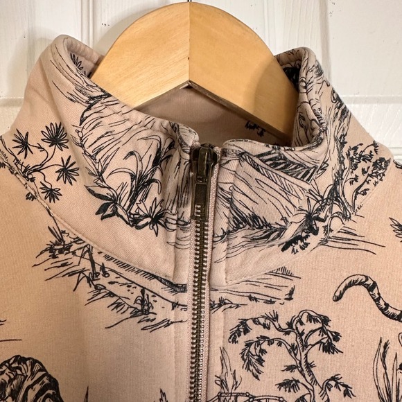 Ellandemm J'Adore L'Amour Tiger Toile Quarter Zip Sweatshirt Tan Black SM - Picture 3 of 11